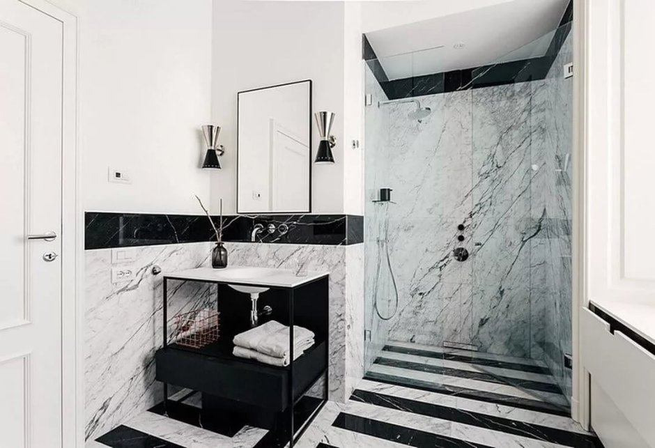 Ванная комната черно белый мрамор