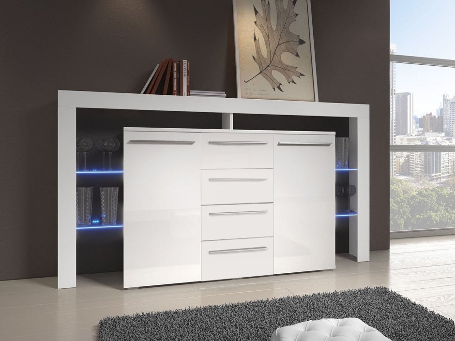 Комод для гостиной белый глянец