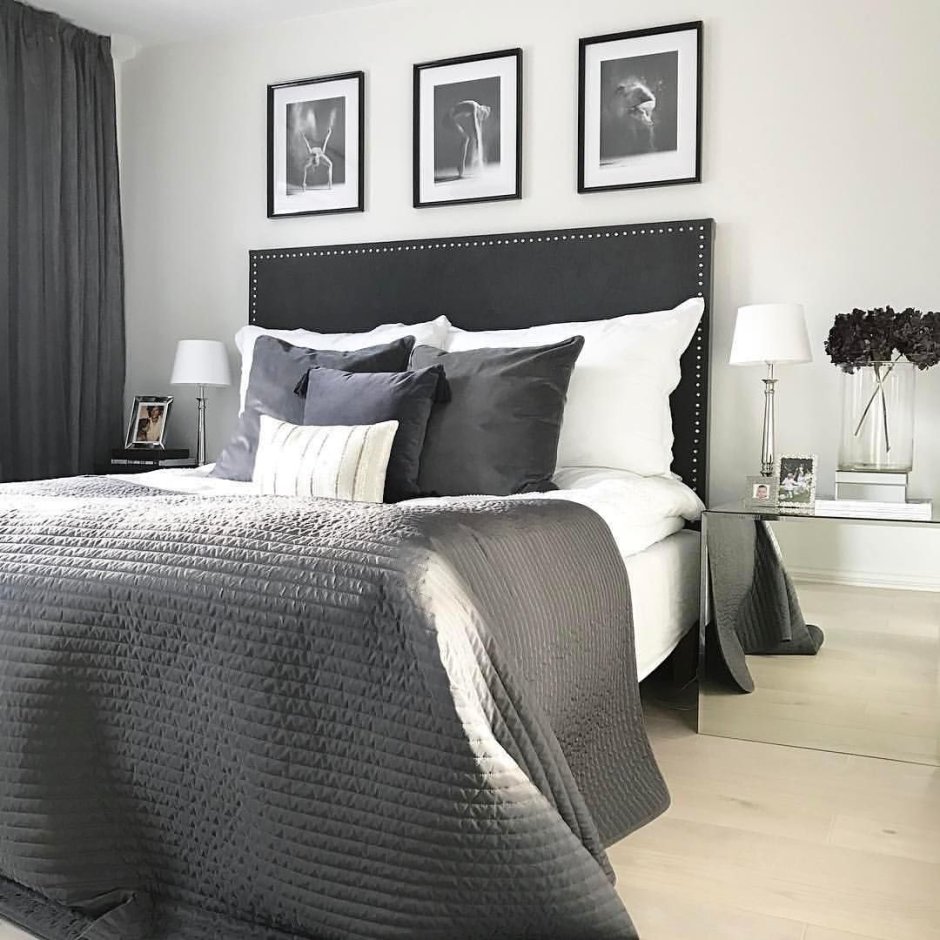 Текстиль для спальни в серых тонах