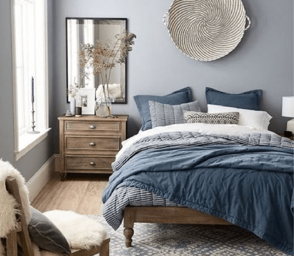 Серая спальня в скандинавском стиле