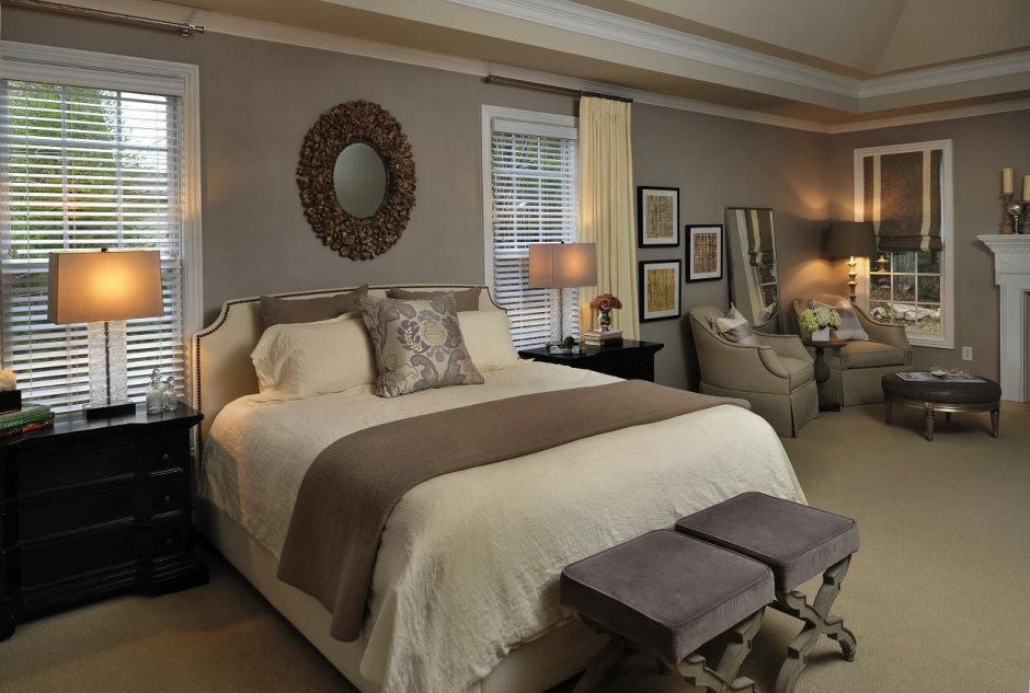Песочный цвет стен в спальне