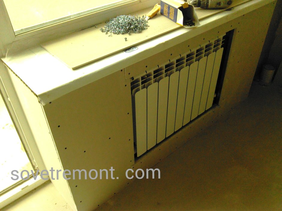 Экран для батареи из гипсокартона