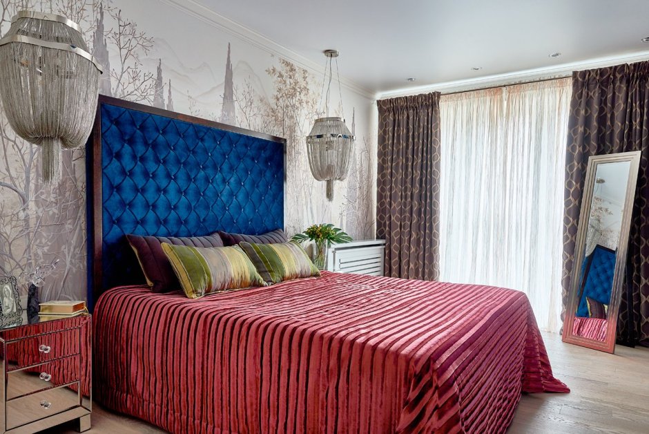Синяя велюровая спальня