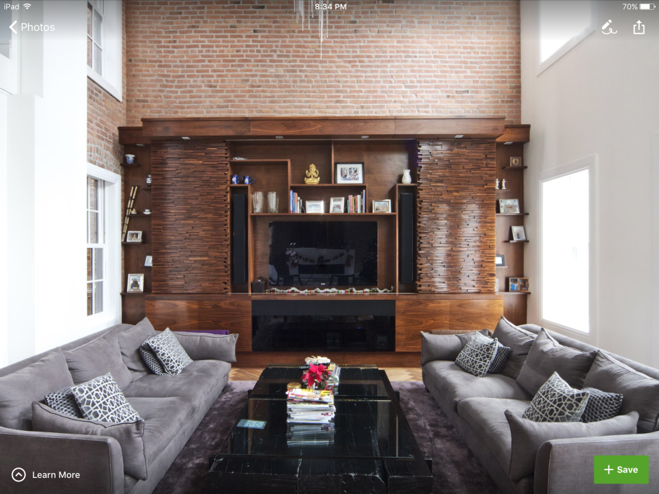 Гостиная в дереве и Красном кирпиче