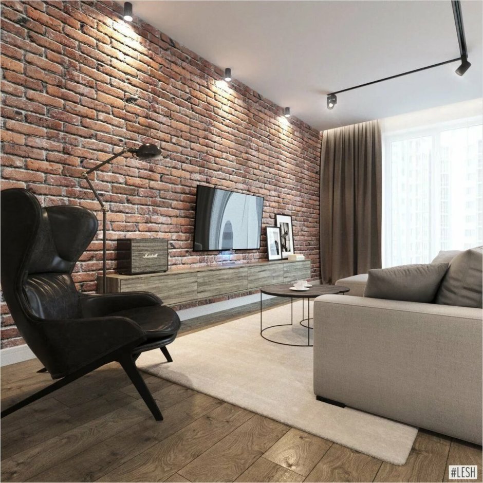 Гостиная в стиле лофт 17 кв