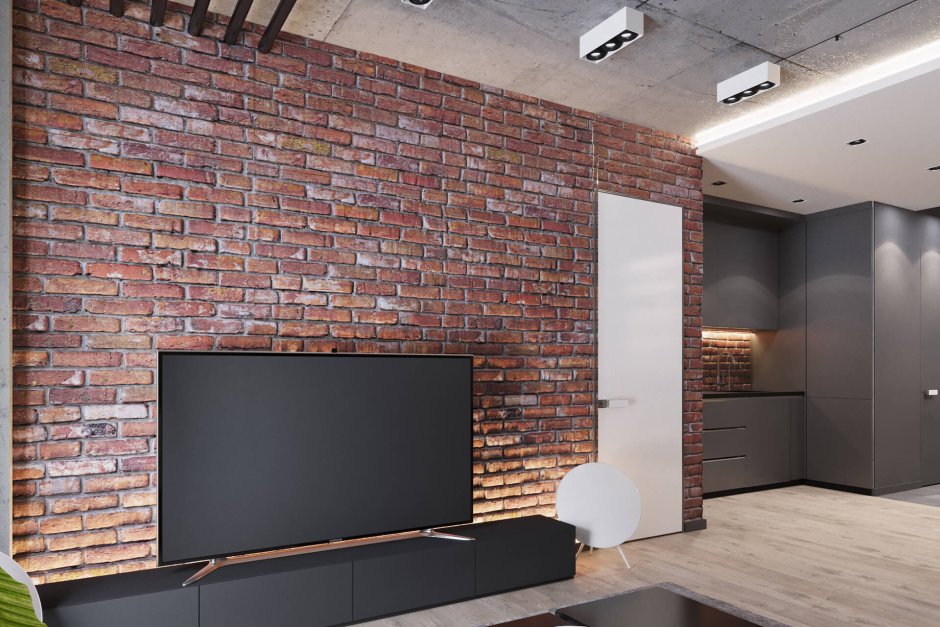 Телевизор на стене лофт