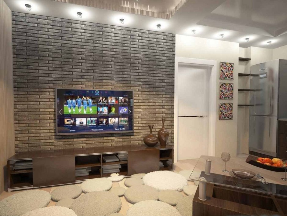 Гостиная с декоративным камнем