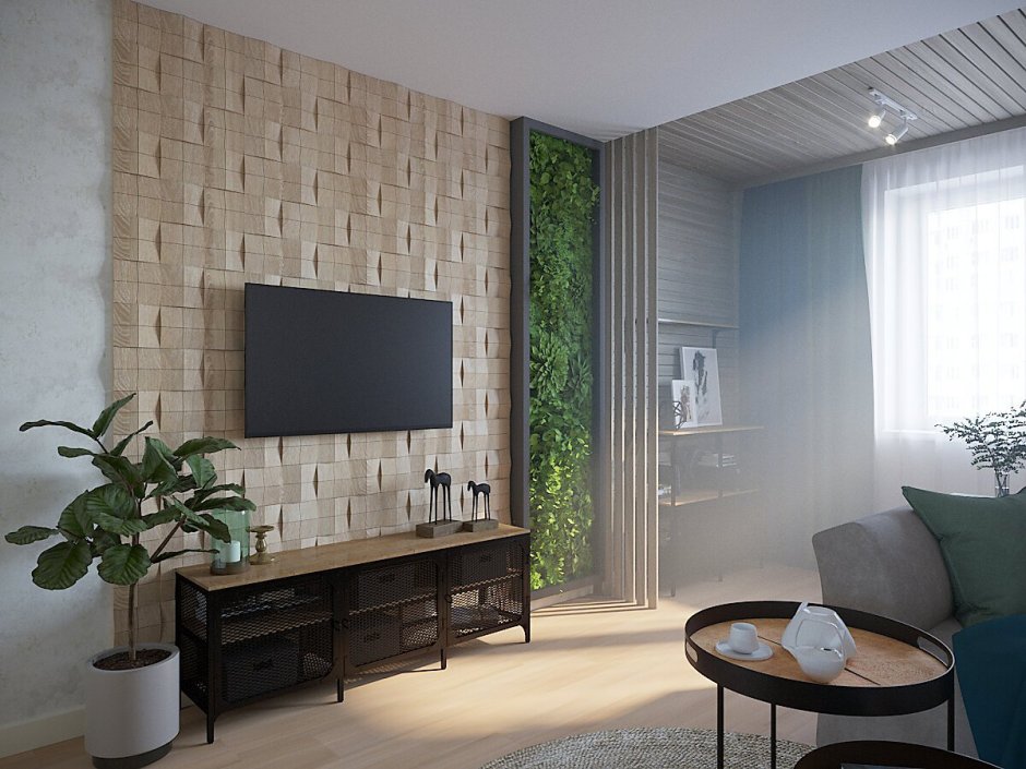 Акцентная стена в гостиной с телевизором