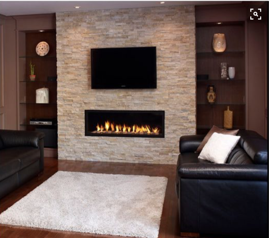 Интерьер зала с электрокамином