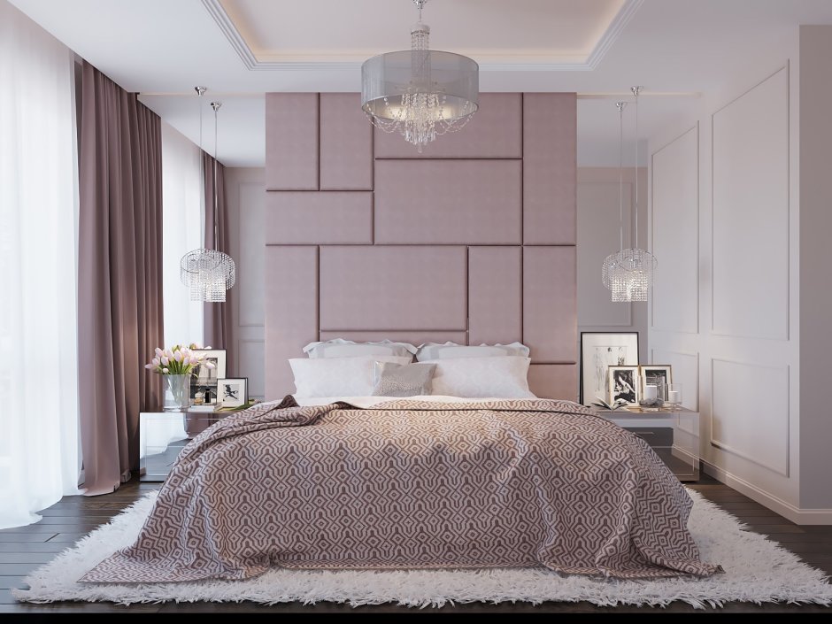 Спальня в пудровых тонах в современном стиле