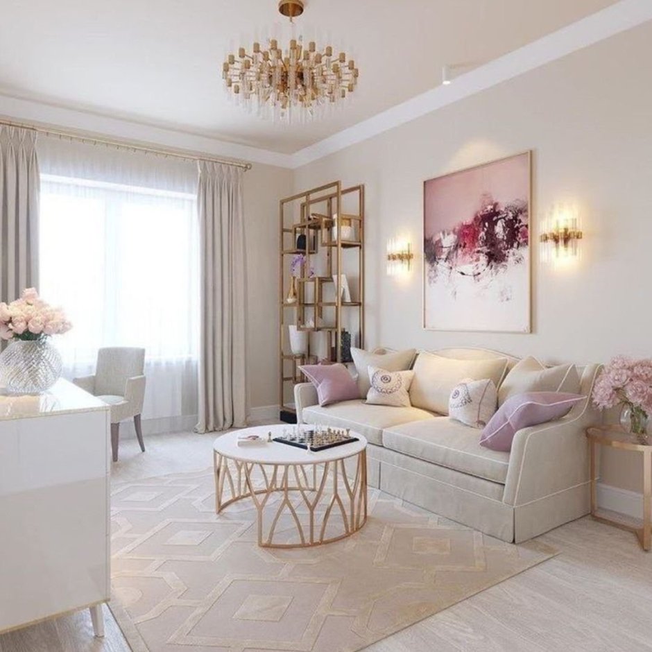 Нежный дизайн гостиной