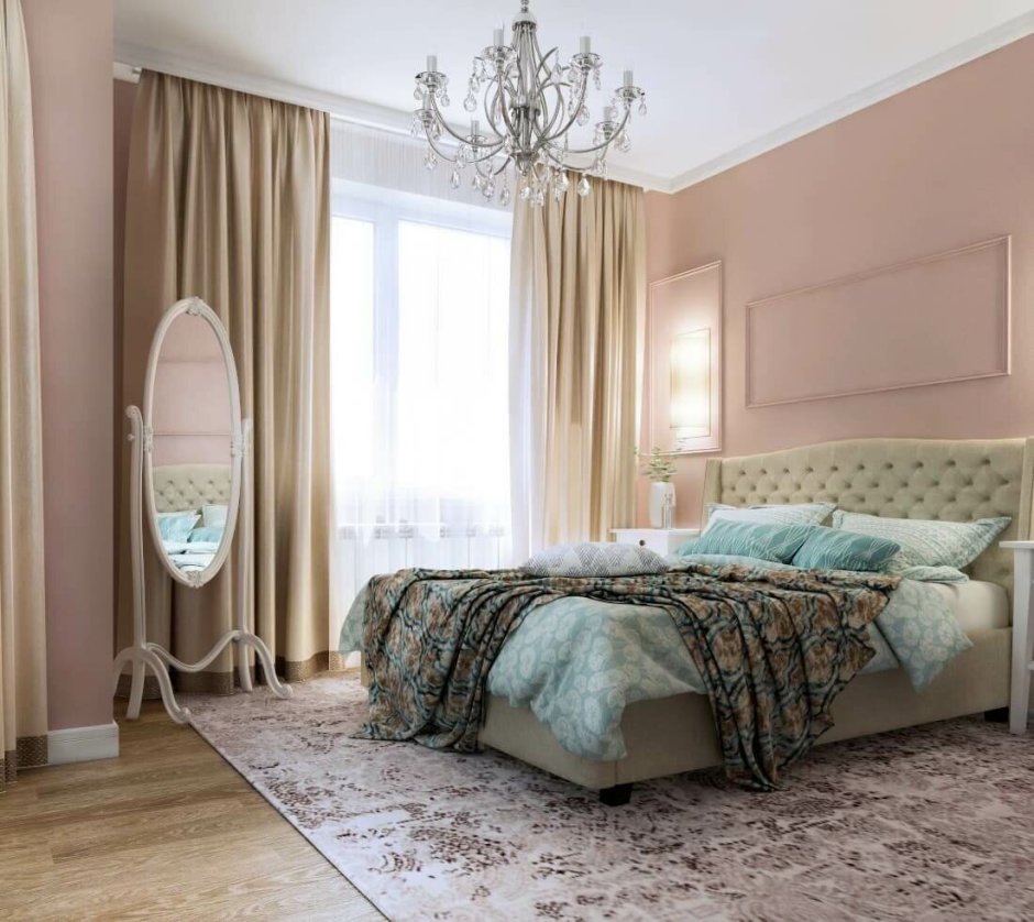 Интерьер спальни в нюдовых тонах