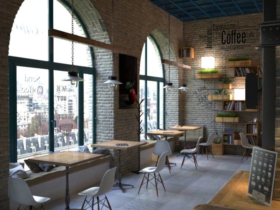 Окна в стиле лофт в кафе