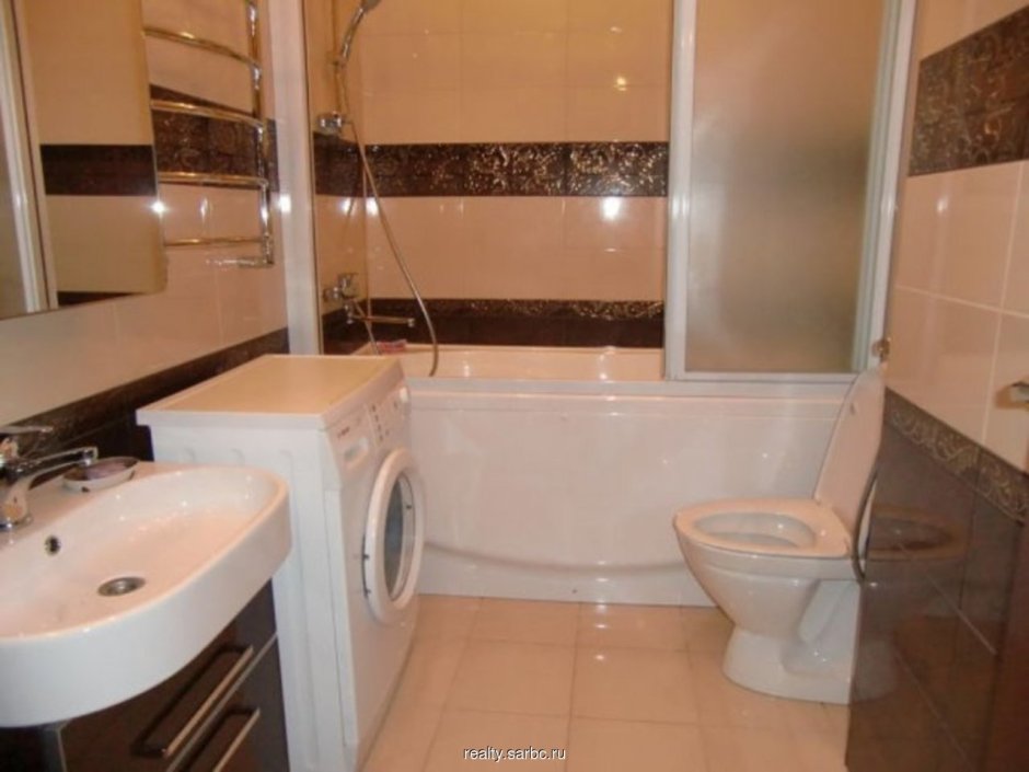 Евроремонт в ванной комнате совмещенной с туалетом