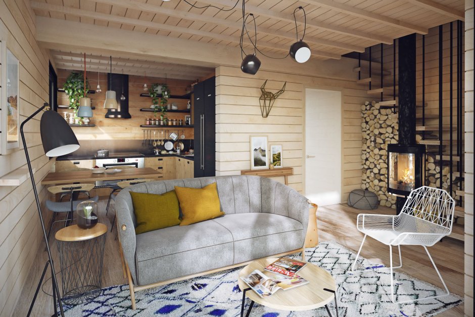 Кухня гостиная в каркасном доме