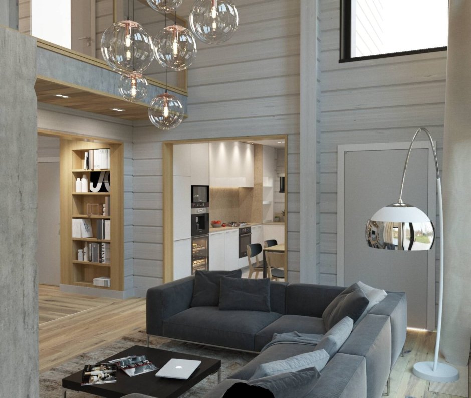 Интерьеры в домах из клееного бруса в скандинавском стиле