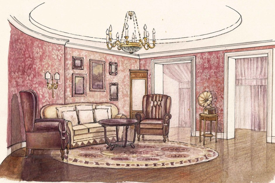 Интерьеры Англии 19го века акварели