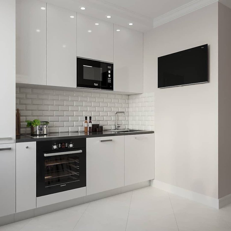 Кухонный гарнитур с черными ручками