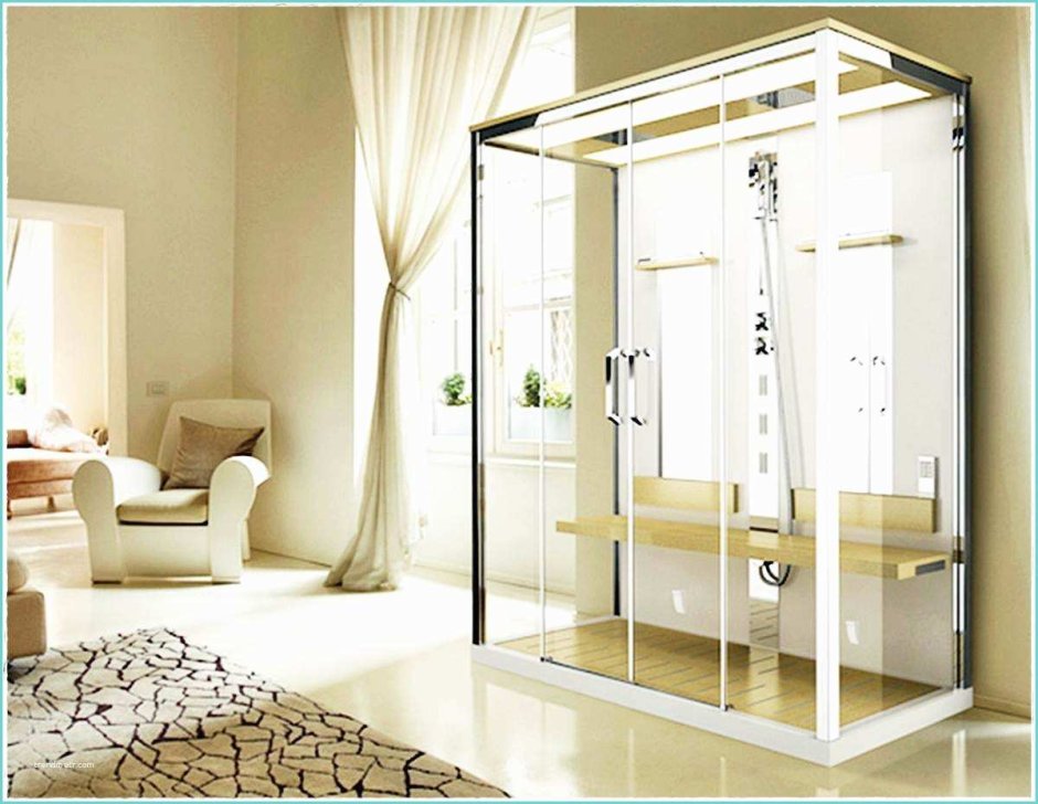 Пентагональная душевая кабина в интерьере