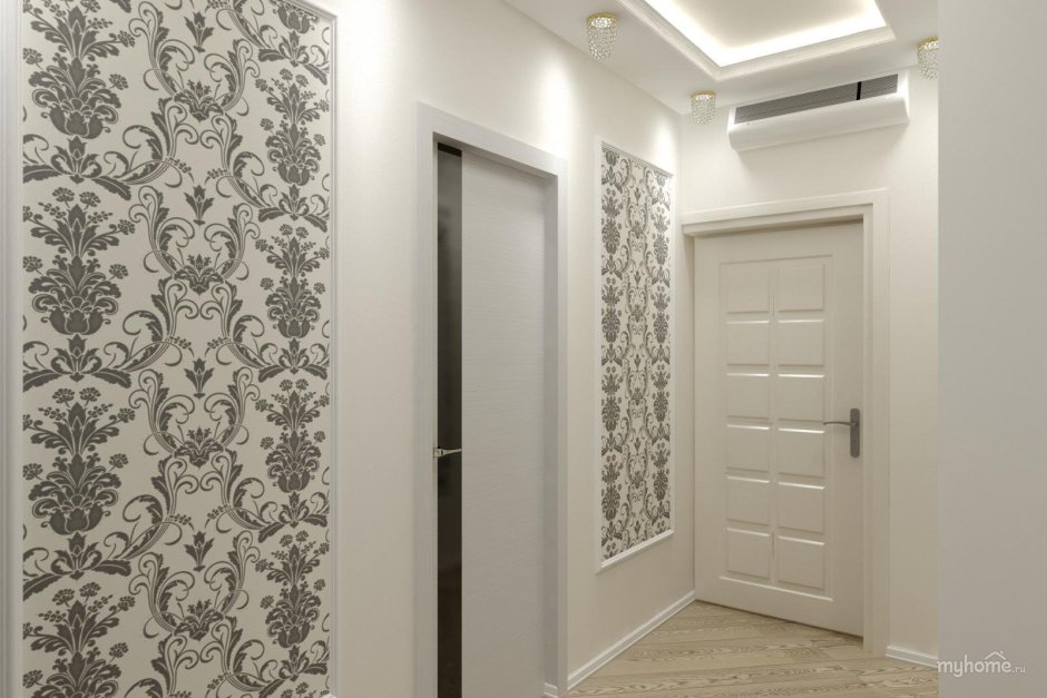 Интерьер прихожей с белыми дверями