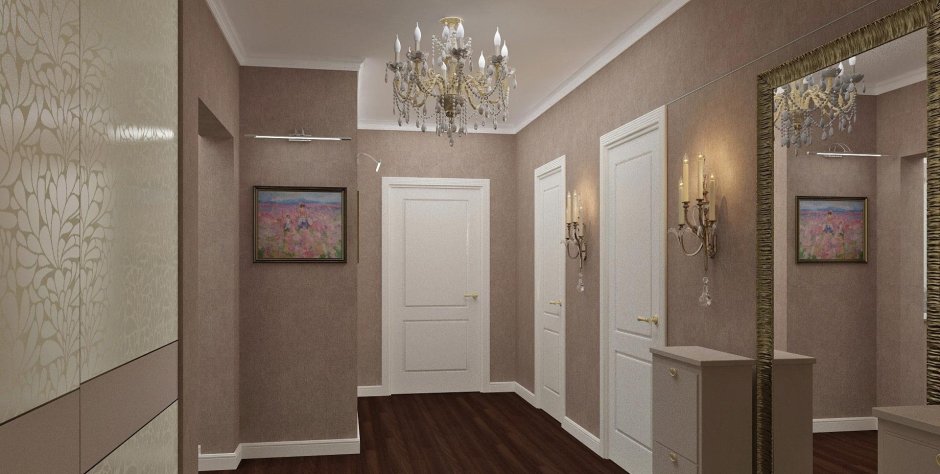 Интерьер коридора с белыми дверями