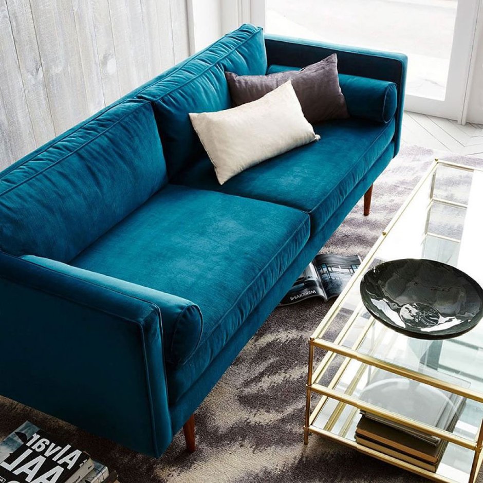 Синий диван мидсенчури