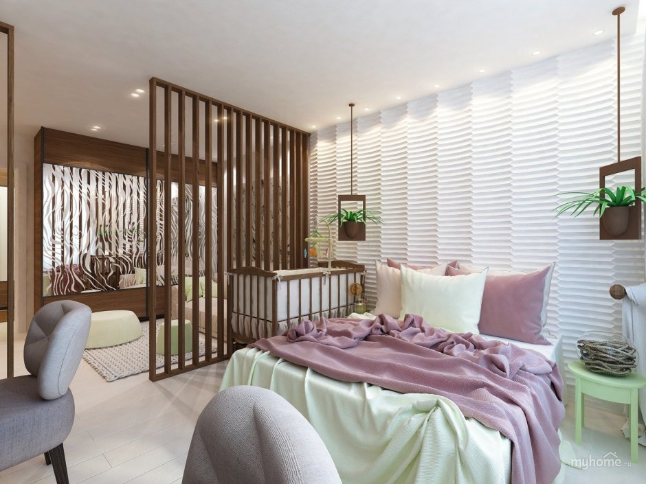 Зонирование комнаты спальня и детская