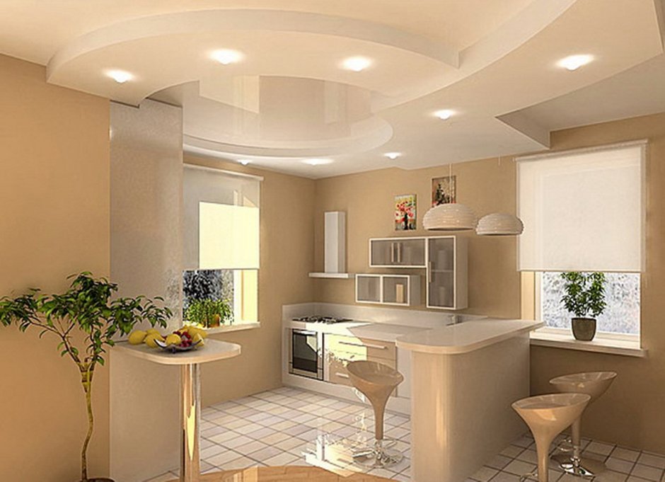 Потолок гипсокартон кухня