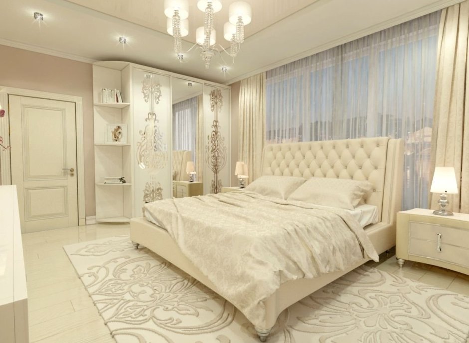 Интерьер спальни со светлой мебелью