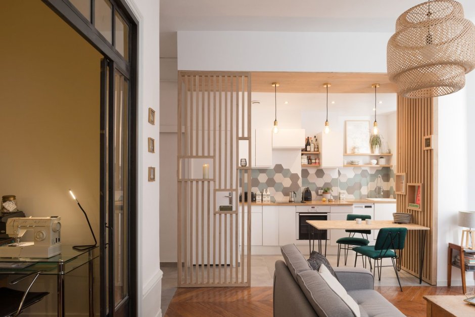 Деревянные рейки в интерьере