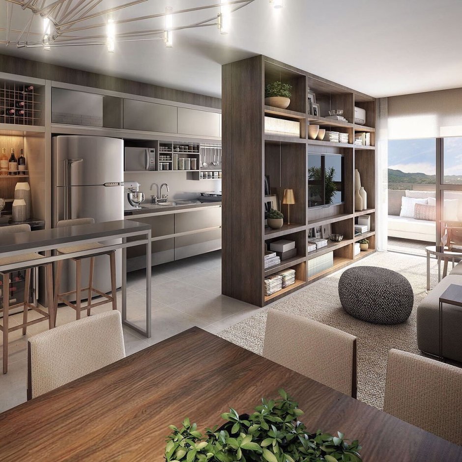 Зонирование кухни и столовой