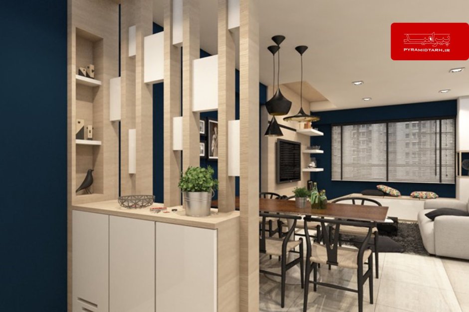 Реечная перегородка для зонирования на кухне