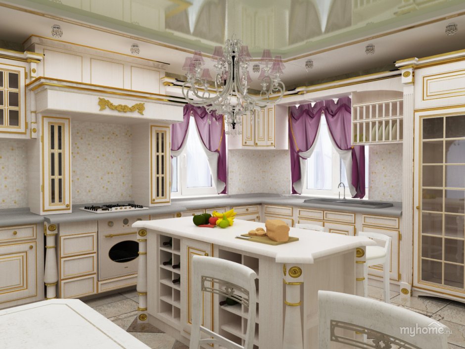Большая кухня в стиле Барокко