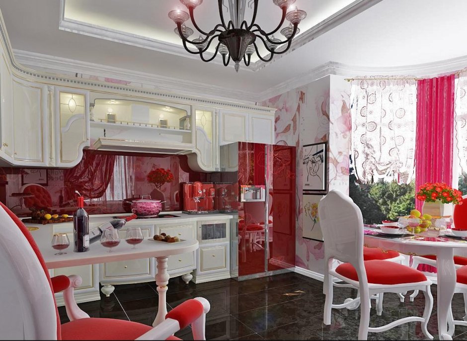 Стиль арт-деко кухня красная