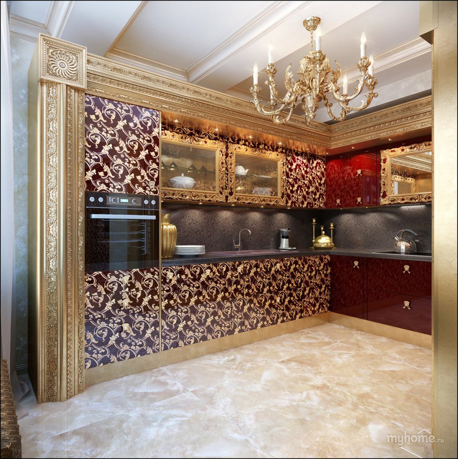 Квартира с королевском стиле кухня