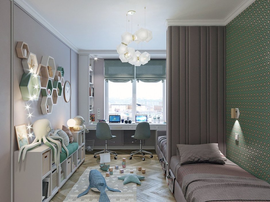 Детская комната для двоих разнополых детей 14 кв.м