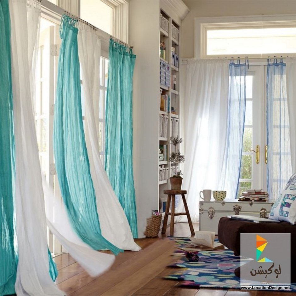 Бирюзовая тюль в интерьере