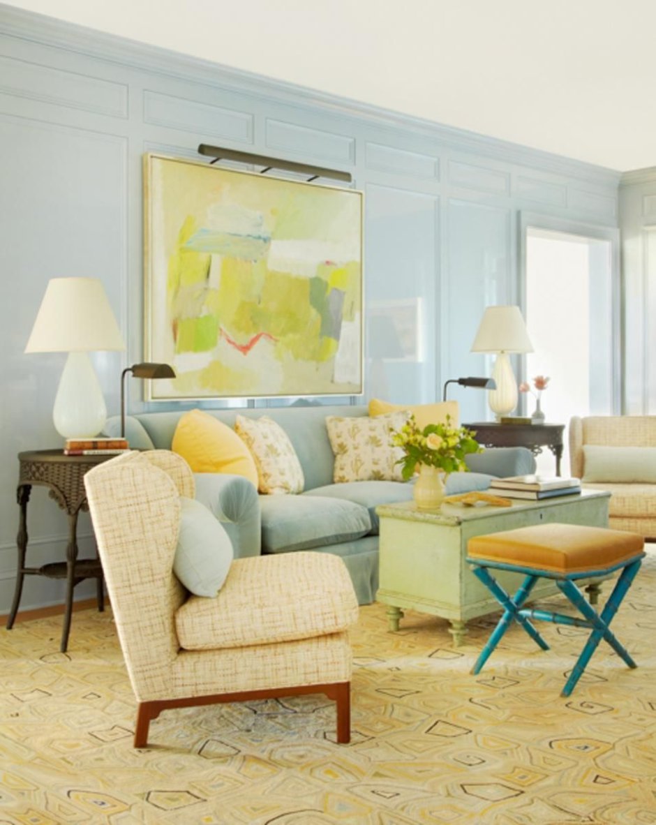 Гостиная в желто голубых тонах