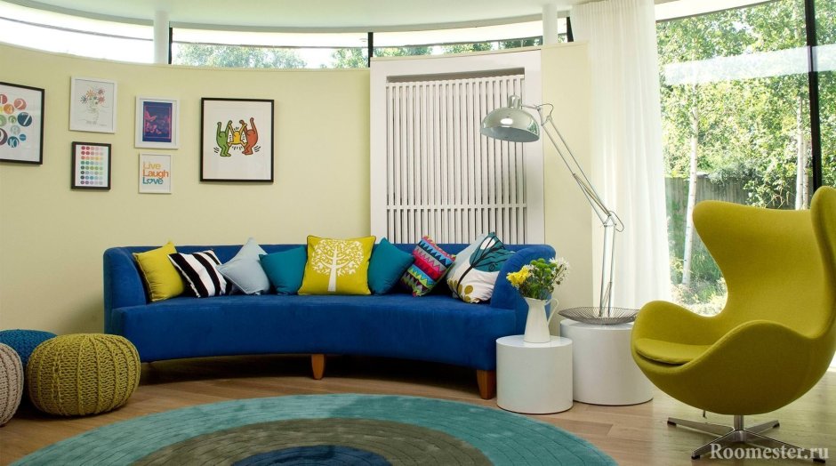 Гостиная в желто голубых тонах