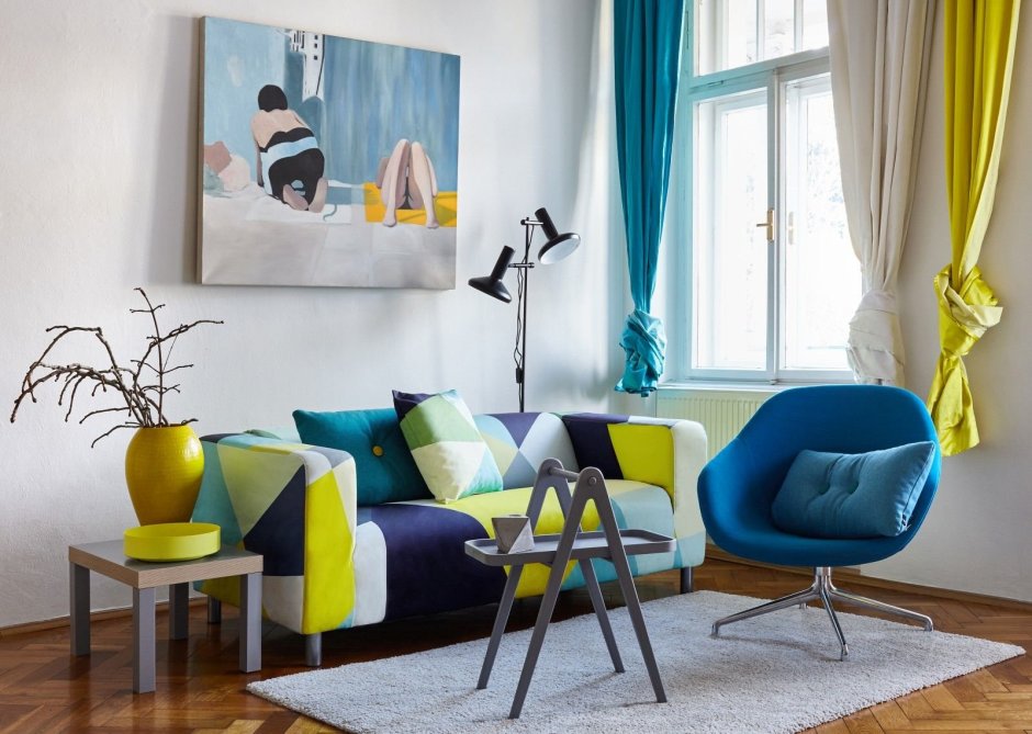 Гостиная в сине желтом цвете