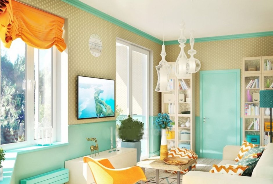 Желтый диван в интерьере гостиной