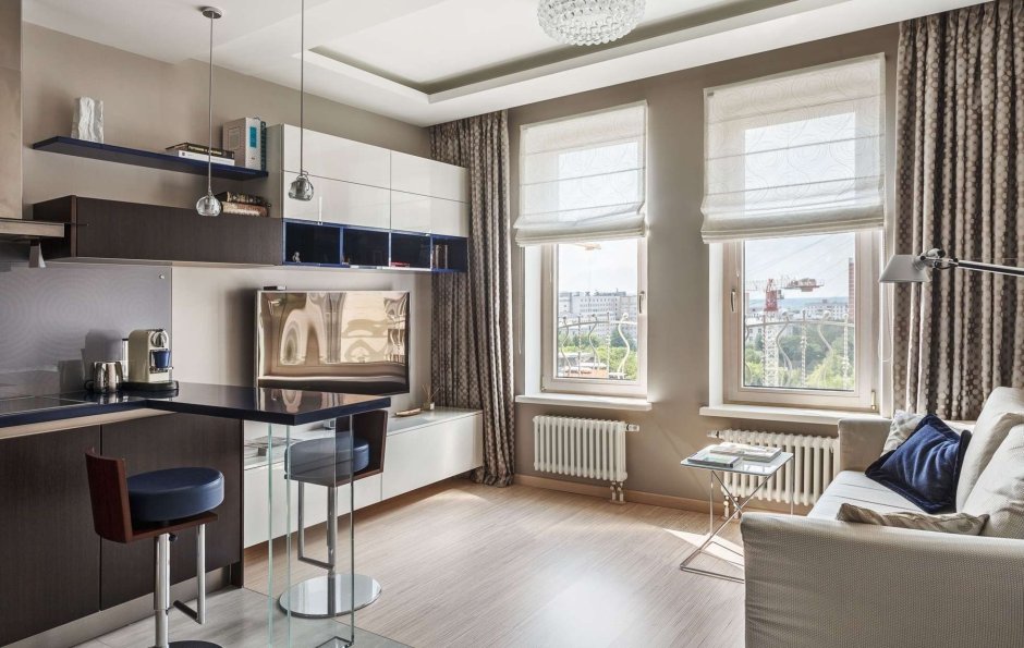 Кухни гостинные с небольшими окнами