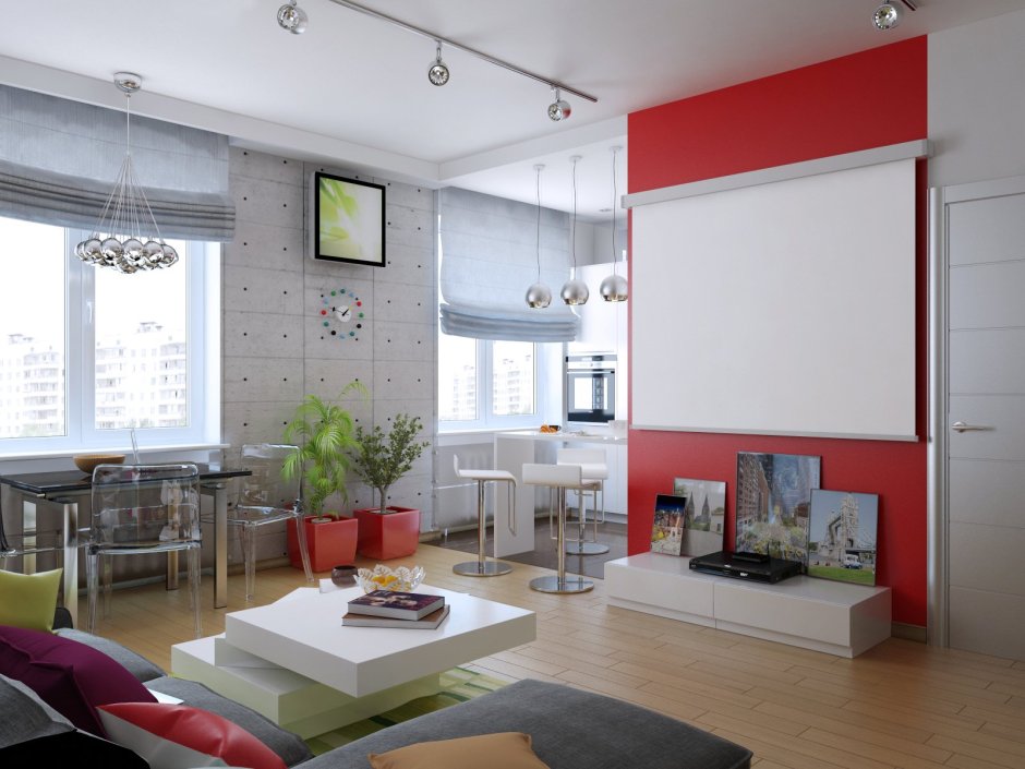 Интерьер студии с двумя окнами