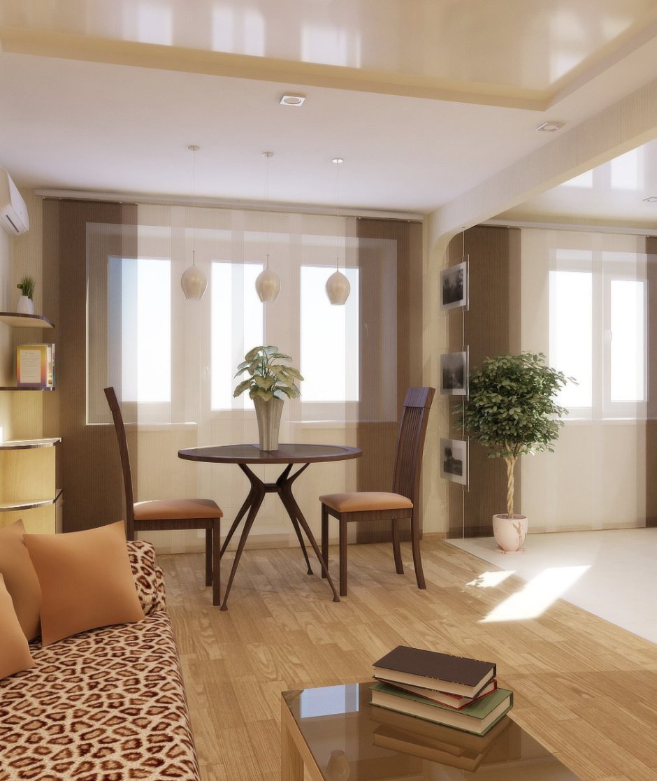 Кухня-гостиннаяс двумя окнами