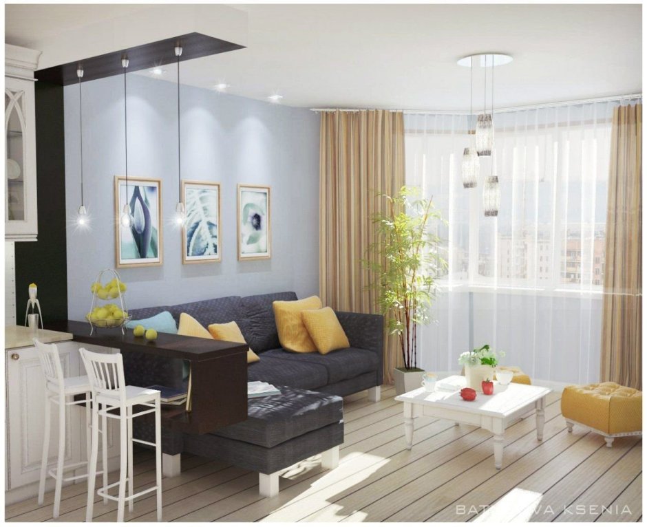 Зонирование гостиная столовая