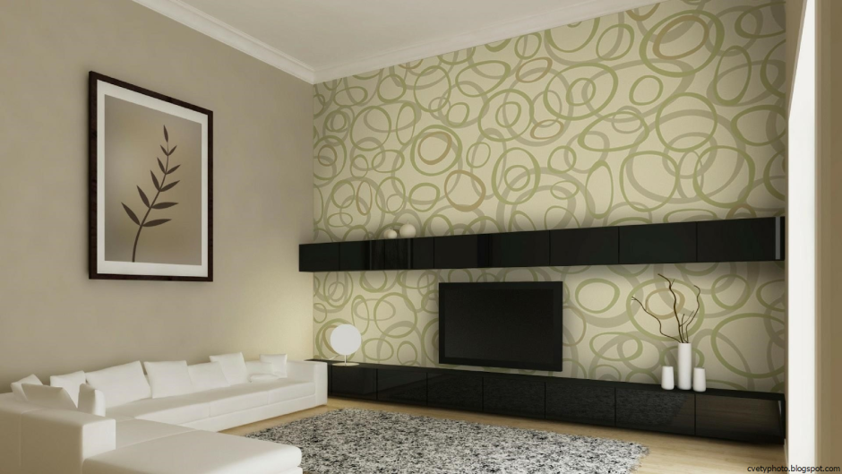 Сочетание обоев в гостиной