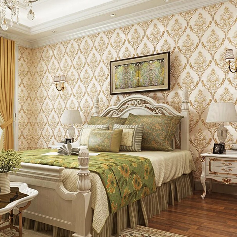 Обои Дамаск в интерьере спальни