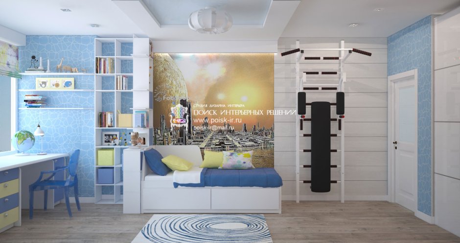 Комната для подростка мальчика со шведской стенкой