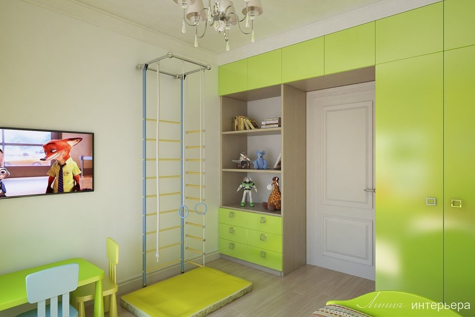 Интерьер детской комнаты со шведской стенкой