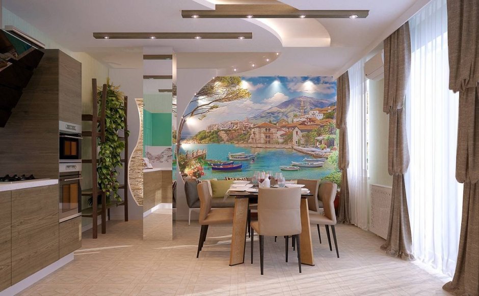 Фрески в интерьере кухни